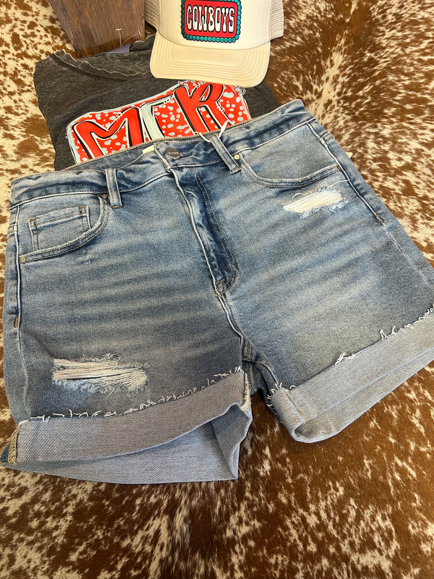 Risen High Rise Cuffed Light Wash Shorts