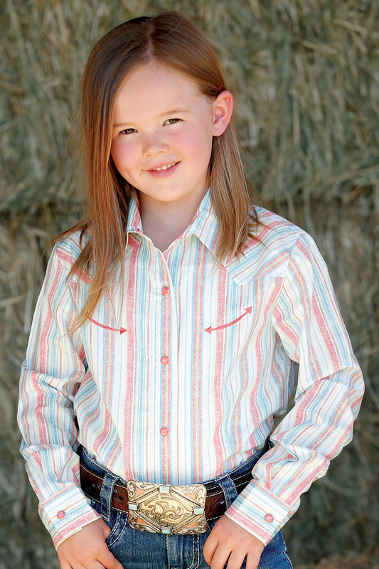 Girls Cinch Long Sleeve Striped Button Down
