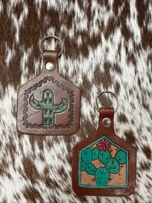 Cow Tag Leather Keychain