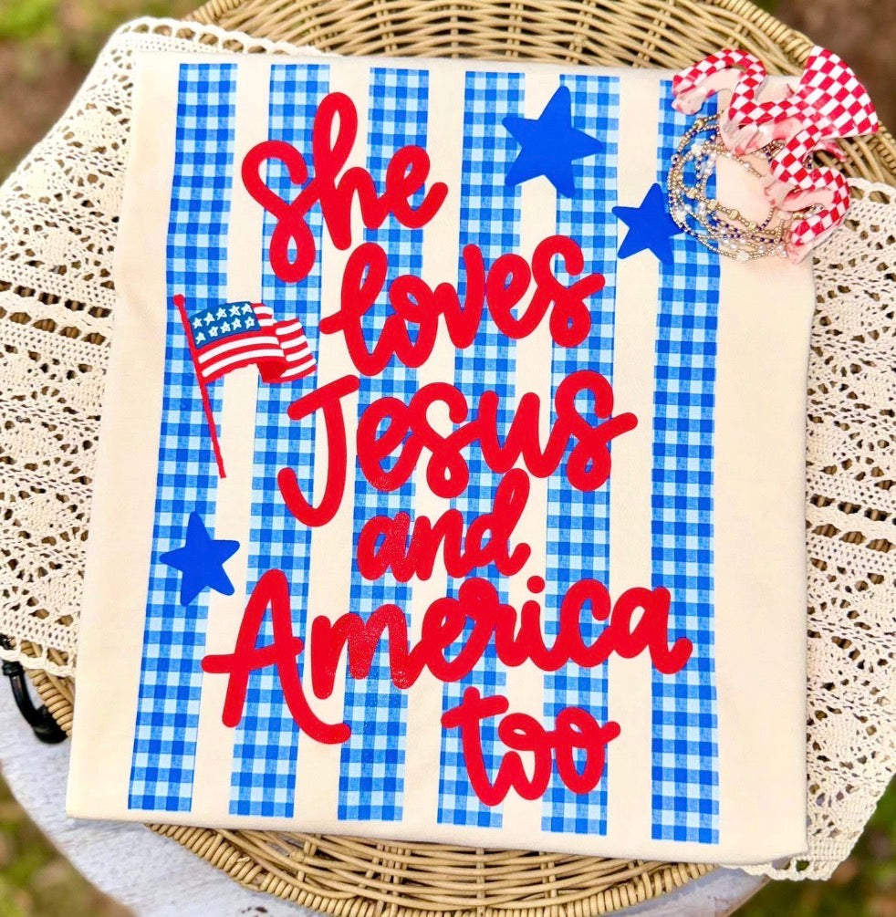 She Loves Jesus and America too | infant-3x