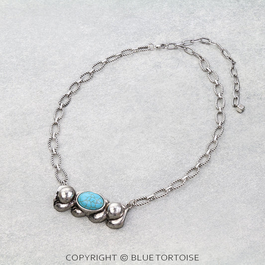 Western Concho Stone Bar Necklace