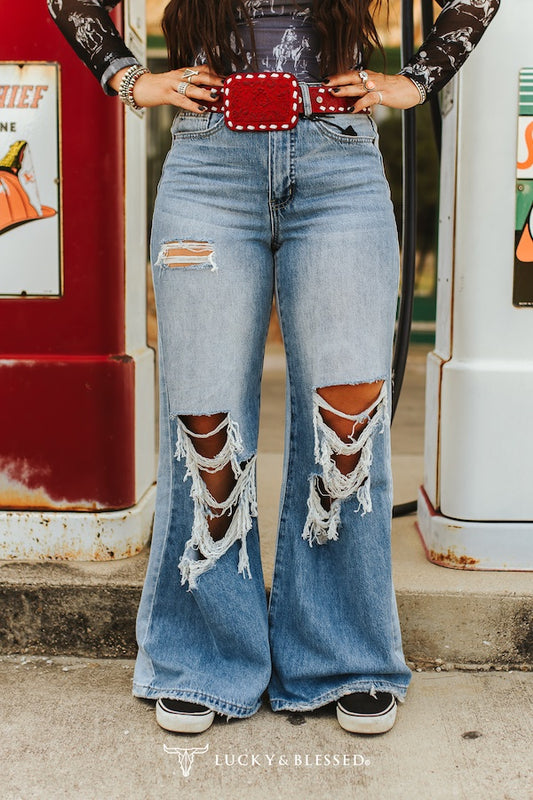 Light Wash High Rise Trouser Distressed Jeans Plus Se | 32 inch inseam