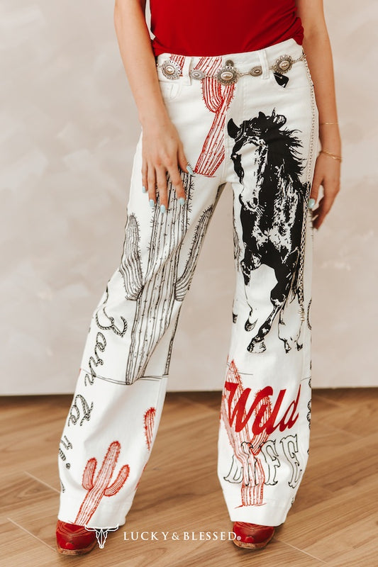 Western Cactus High Rise Wide Leg(32 in inseam)