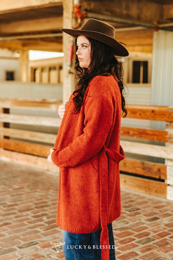Rust Long Sleeve Knitted Cardigan