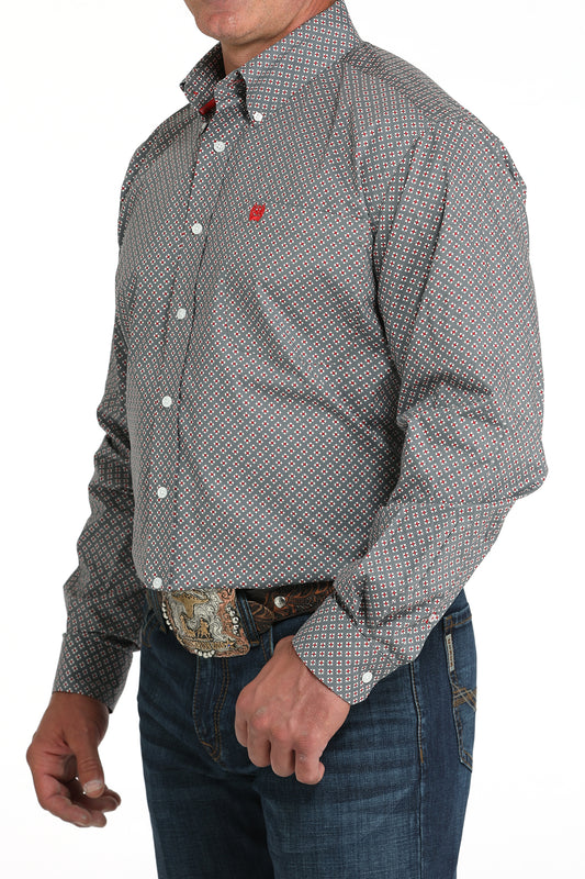 Cinch Men's Long Sleeve Charcoal and Red