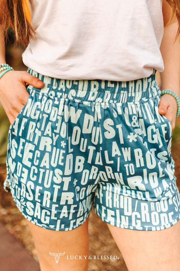 Jade Western Slogan Elastic shorts | s-xl