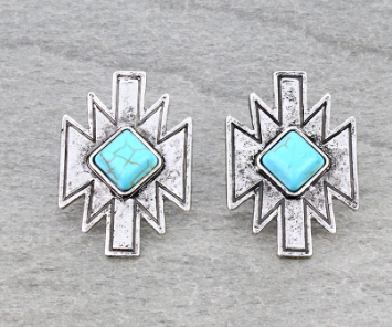 Western Aztec Stud Stone Earring