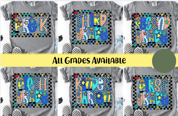 Blue Checkerboard Back to school| 3t- 3xl