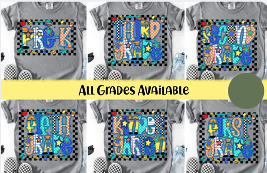 Blue Checkerboard Back to school| 3t- 3xl