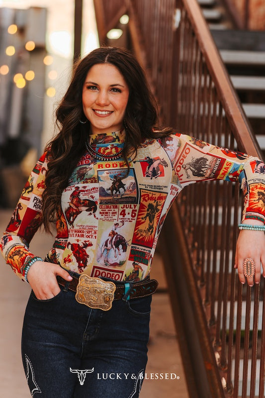 Collage Printed Long Sleeve Mesh Tops
