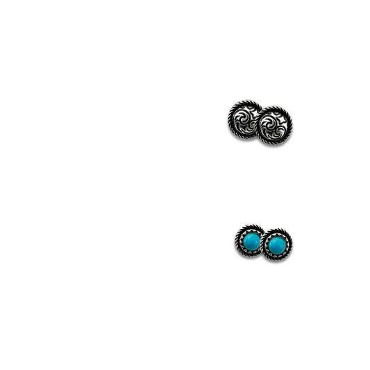 Tooled Stud & Turquoise Stud Set