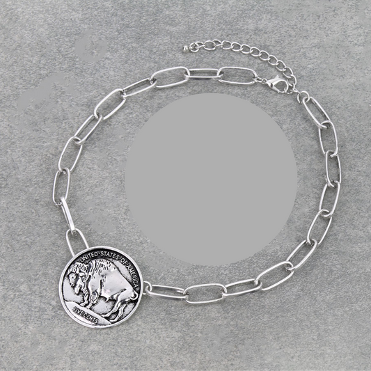 Bison Coin Necklace with Paper Clip Chain