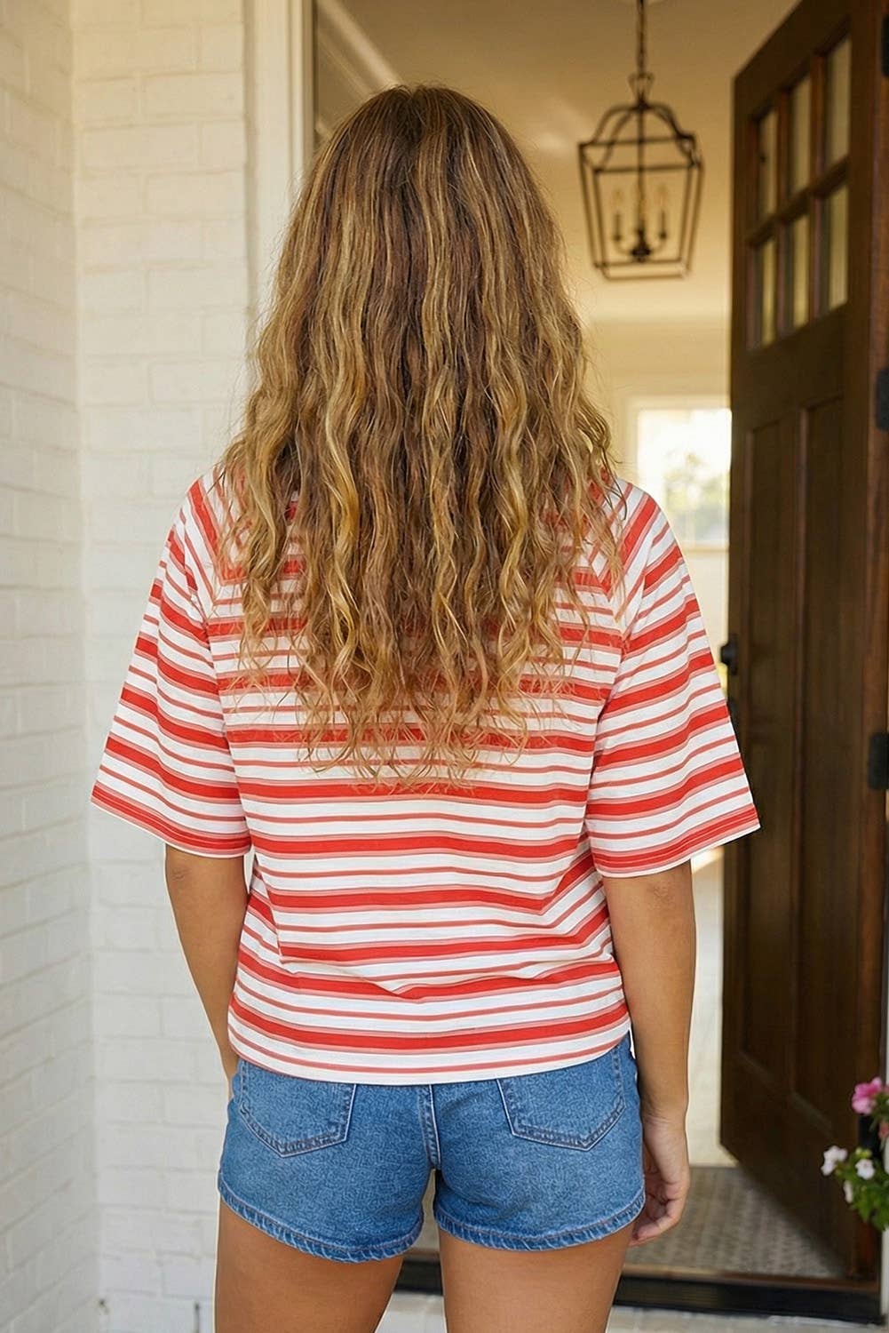 LAS Striped Raglan Sleeve Contrast Neck T-Shirt (S-XL)