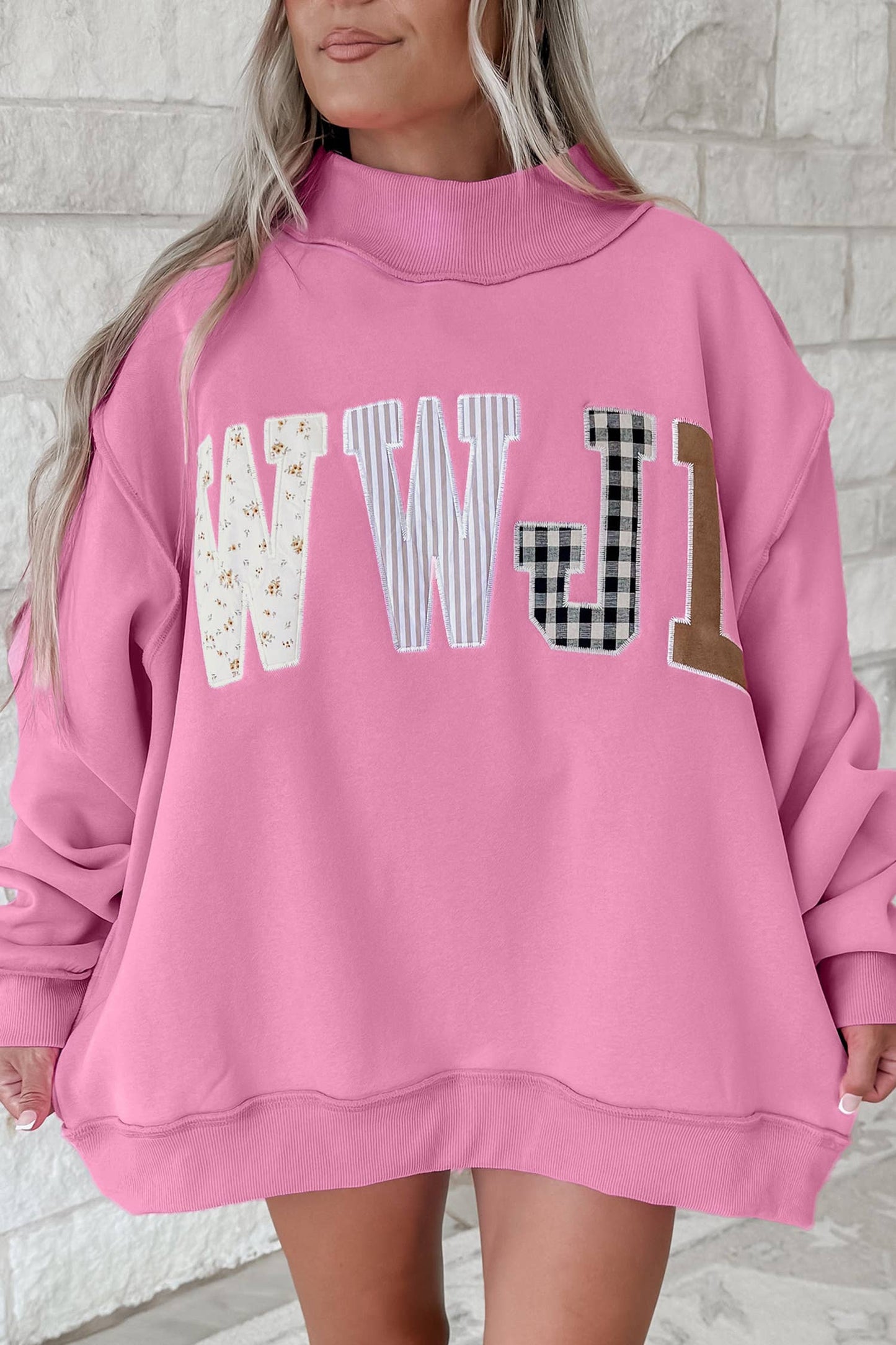 66 Plus Size WWJD Embroidered Mock Neck Sweatshirt (S-4X)