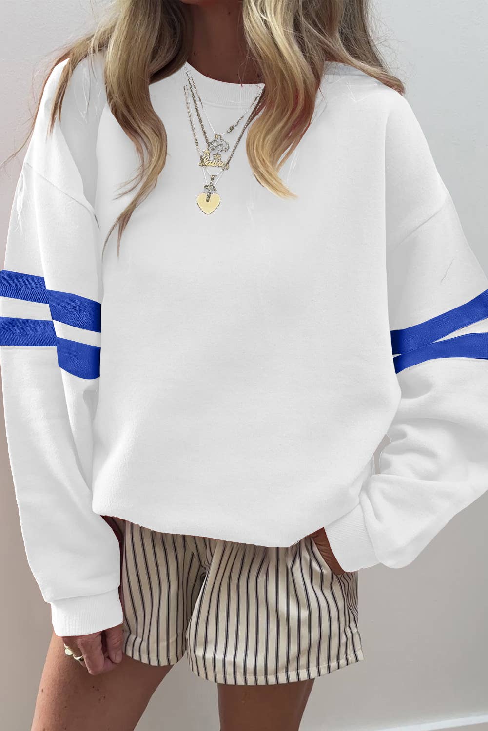 66 GAME DAY Varsity Striped Plus Size Sweatshirt (S-4X)