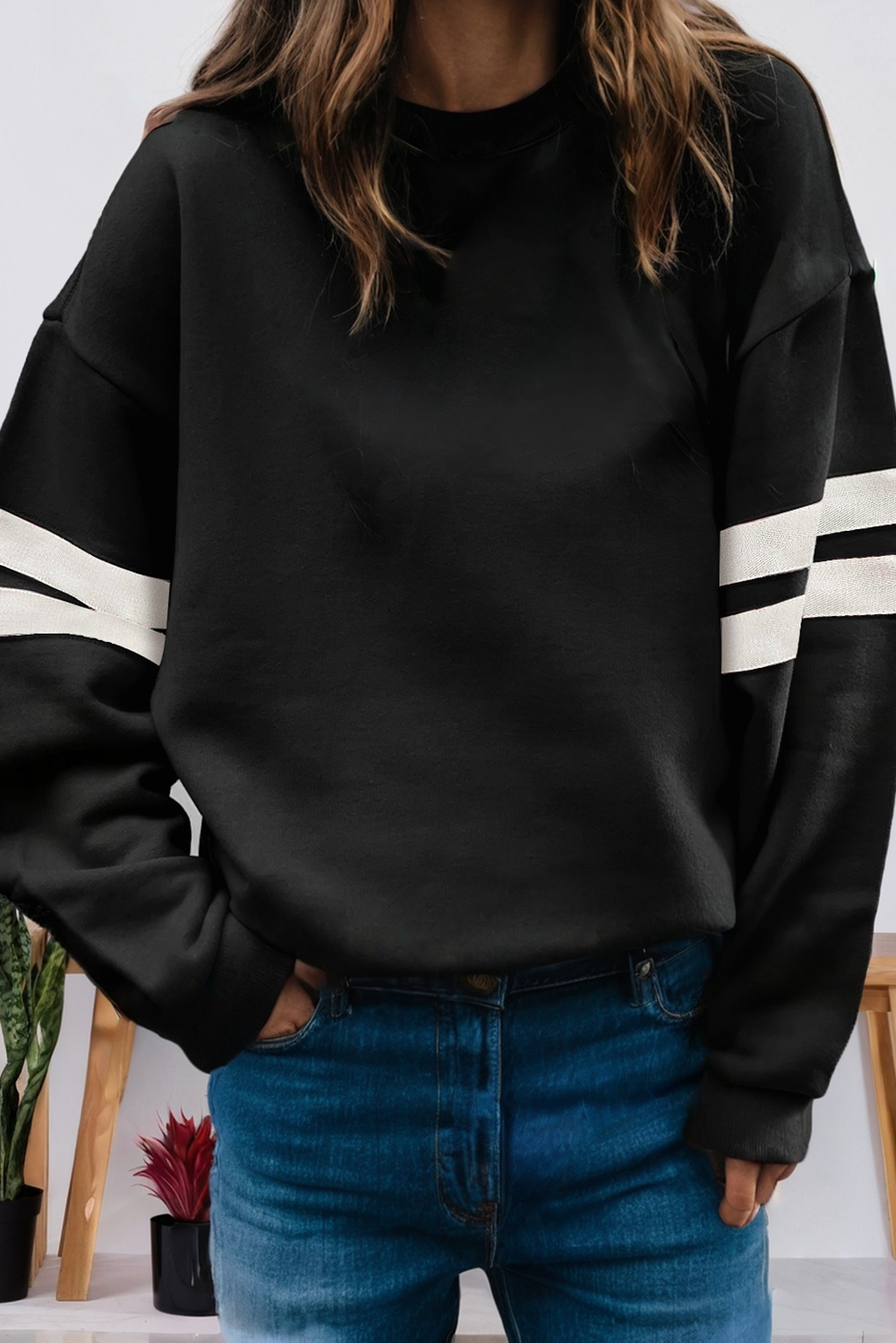 66 GAME DAY Varsity Striped Plus Size Sweatshirt (S-4X)