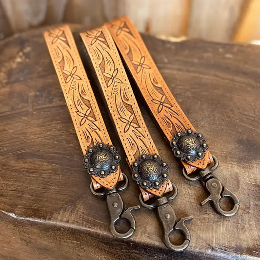 Tooled Leather Wristlet Keychain
