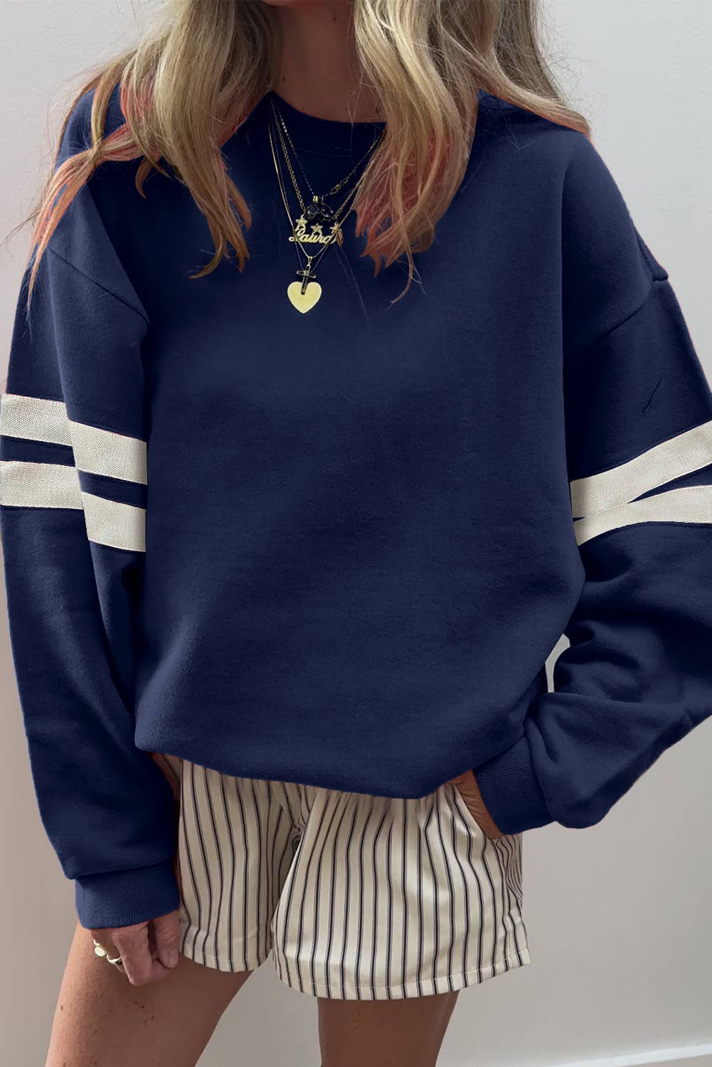 66 GAME DAY Varsity Striped Plus Size Sweatshirt (S-4X)