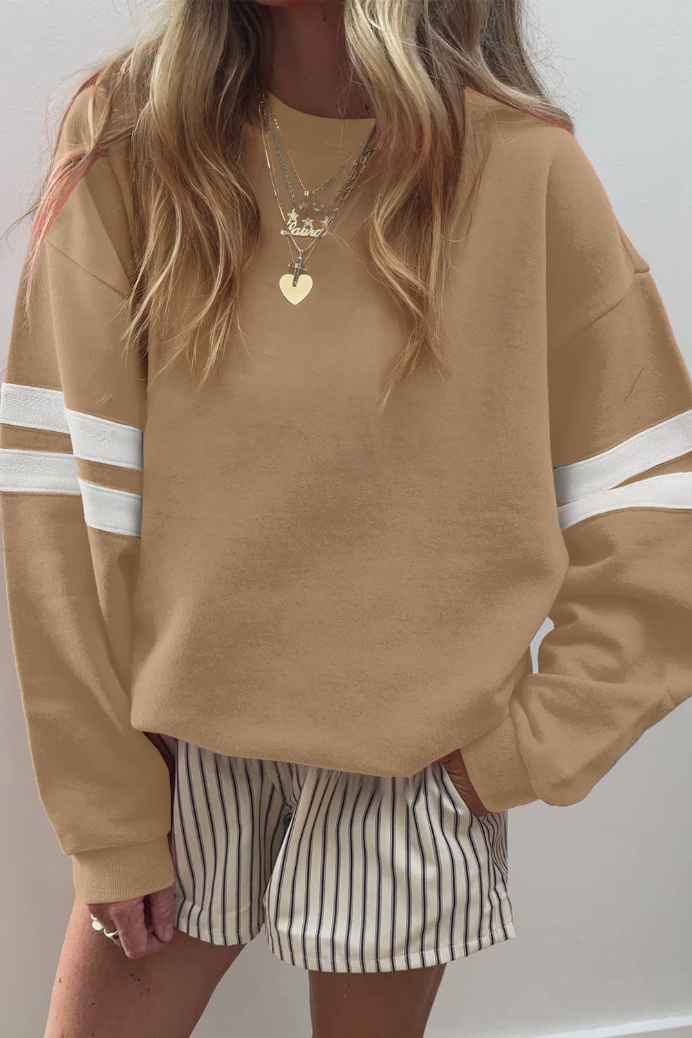 66 GAME DAY Varsity Striped Plus Size Sweatshirt (S-4X)