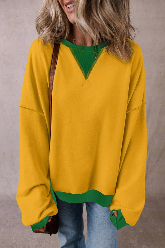 Colorblock Ribbed Trim Oversized Sweatshirt