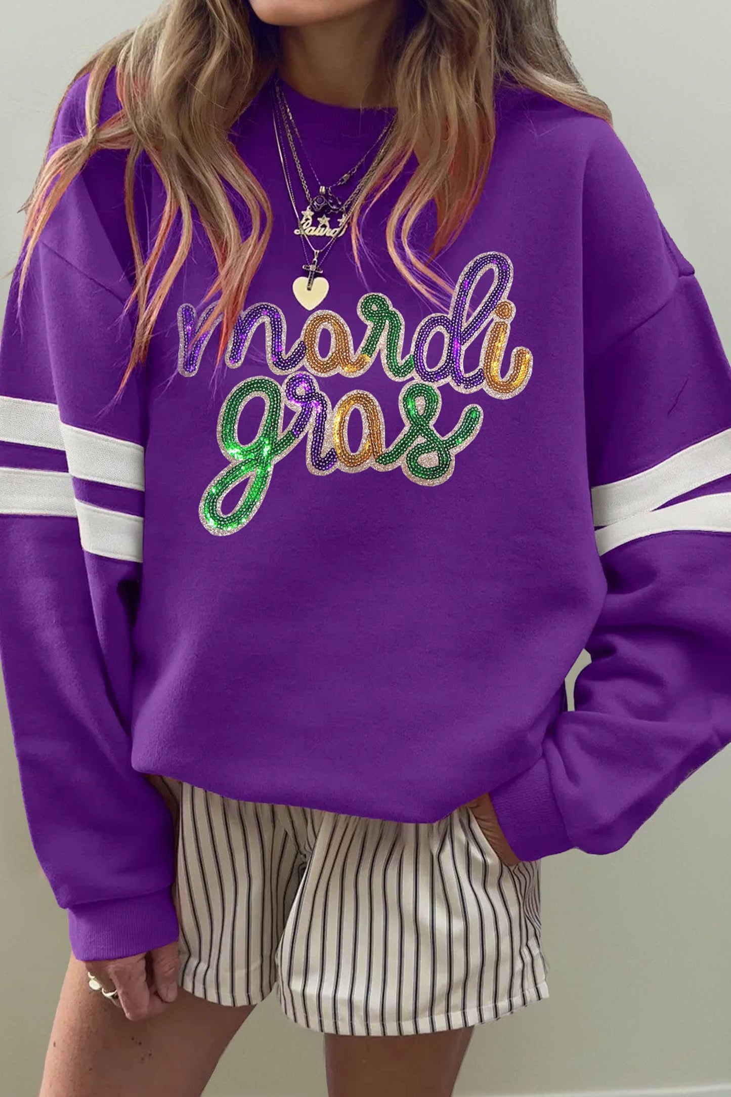 66 GAME DAY Varsity Striped Plus Size Sweatshirt (S-4X)