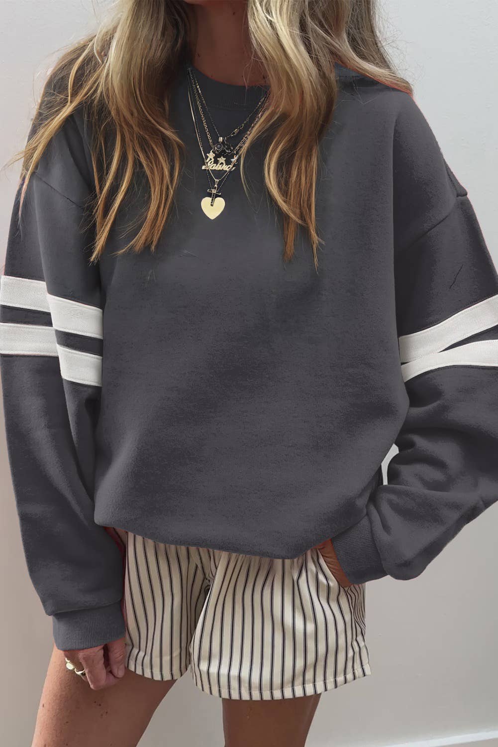 66 GAME DAY Varsity Striped Plus Size Sweatshirt (S-4X)