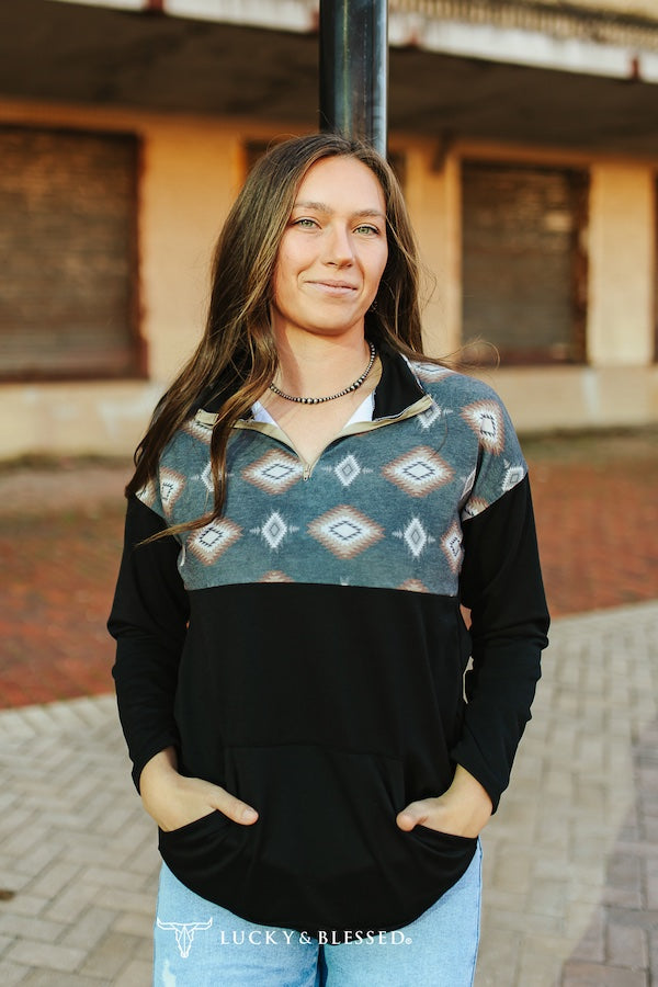 Olive Aztec Quarter Zip